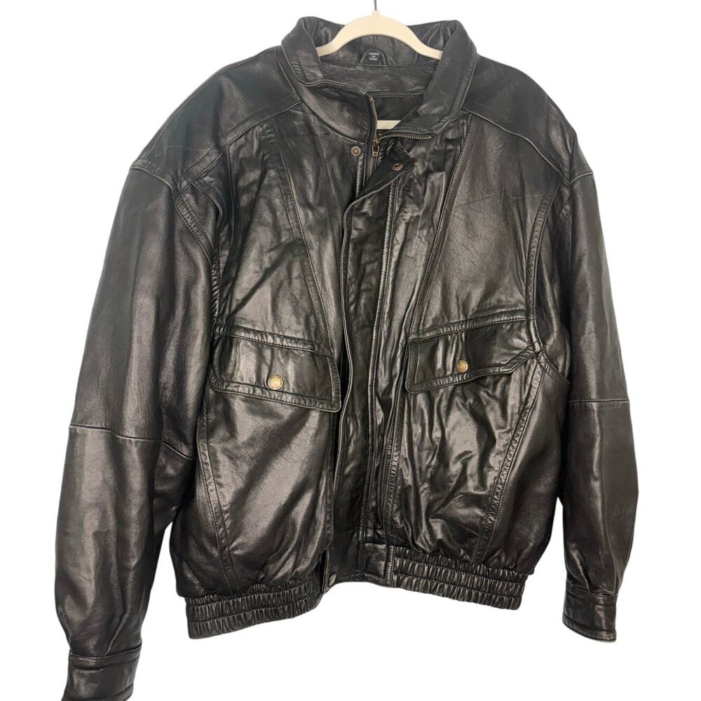 Kenneth Cole Thinsulate Leather Jacket Men's Size XL Black Bomber Vintage 90s